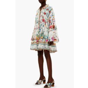 Camilla 'Plumes And Parterres' Floral-Print Linen Shift Dress, Multicolor